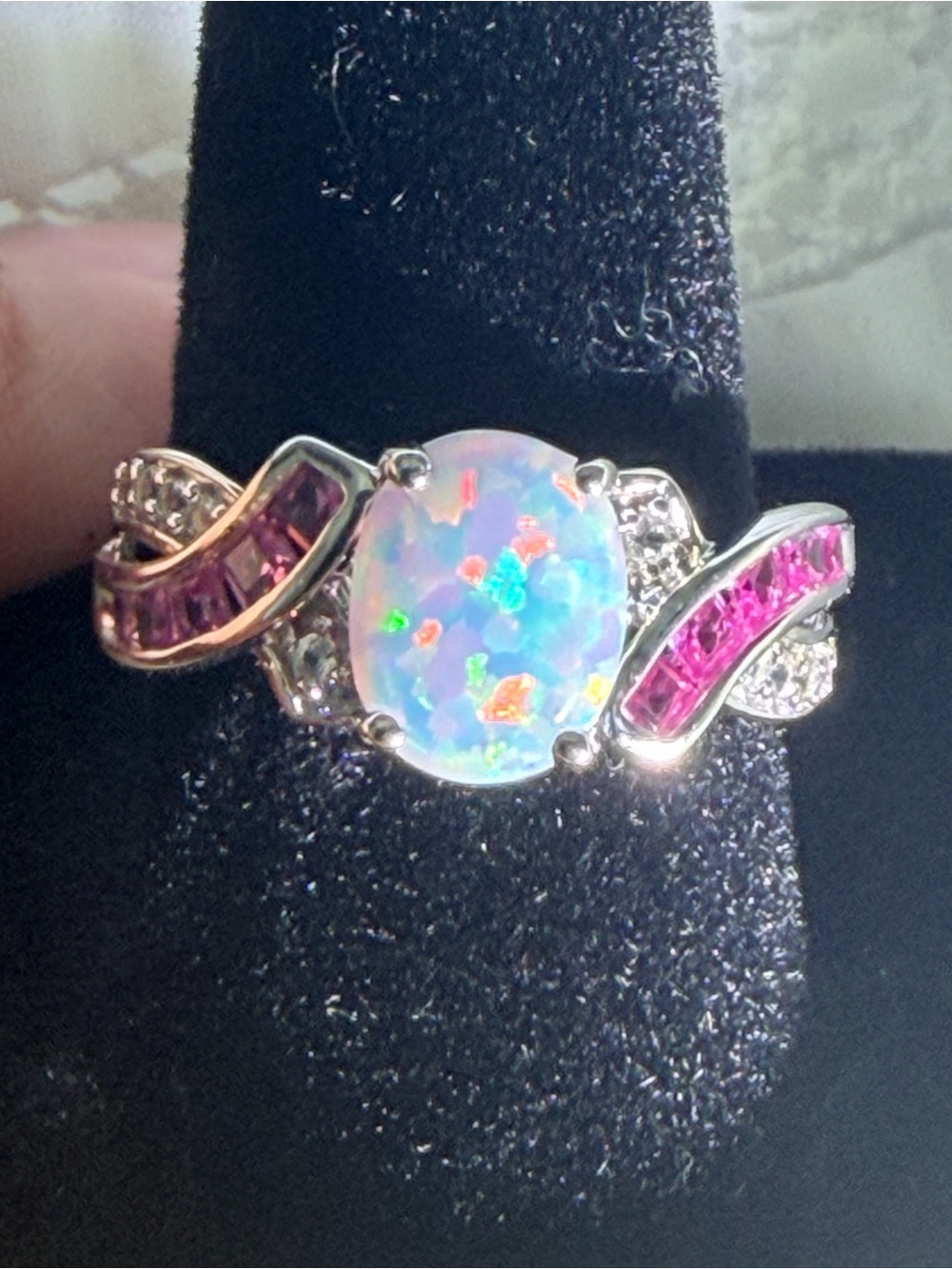 Lab created Opal, White and Pink Sapphire Twist Ring - Women's Jewelry